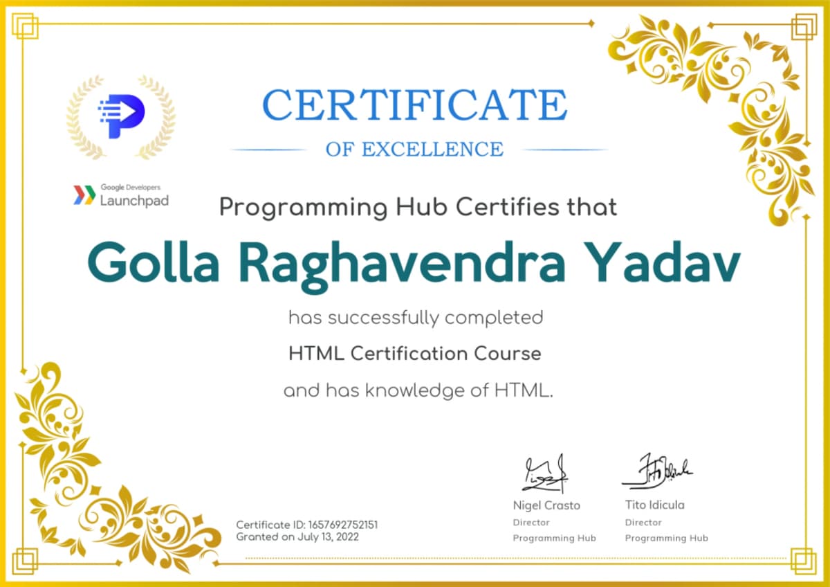 HTML Certificate